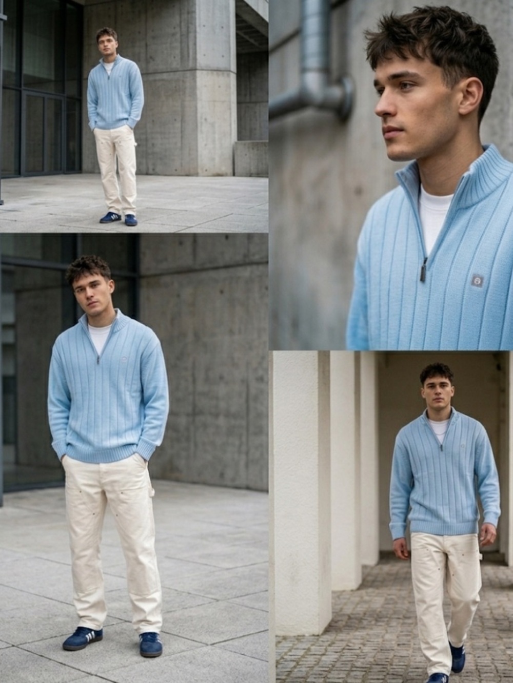 VTG Southpole Deadstock 90s Y2K Light Blue Ribbed Knit Quarter Zip Sweater L